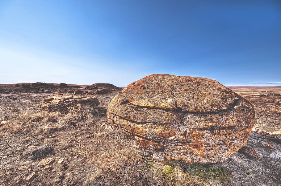brown rock beside green grass, boulder, stone, single, nature HD wallpaper