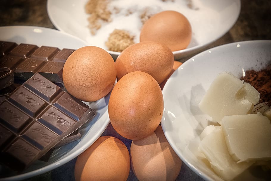 eggs, baking, measuring spoon, egg shells, food, chocolate HD wallpaper