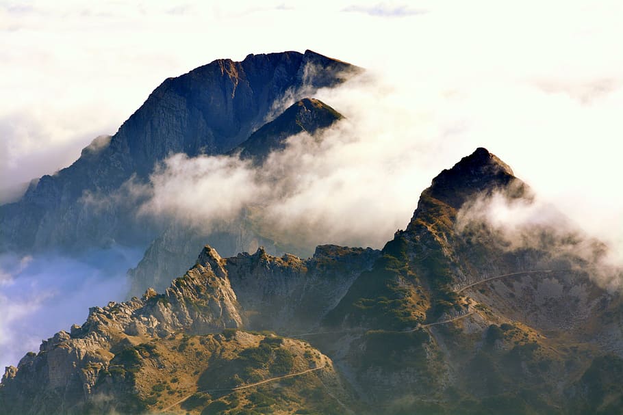 mountains, clouds, landscape, sky, carega, italy, small dolomites HD wallpaper