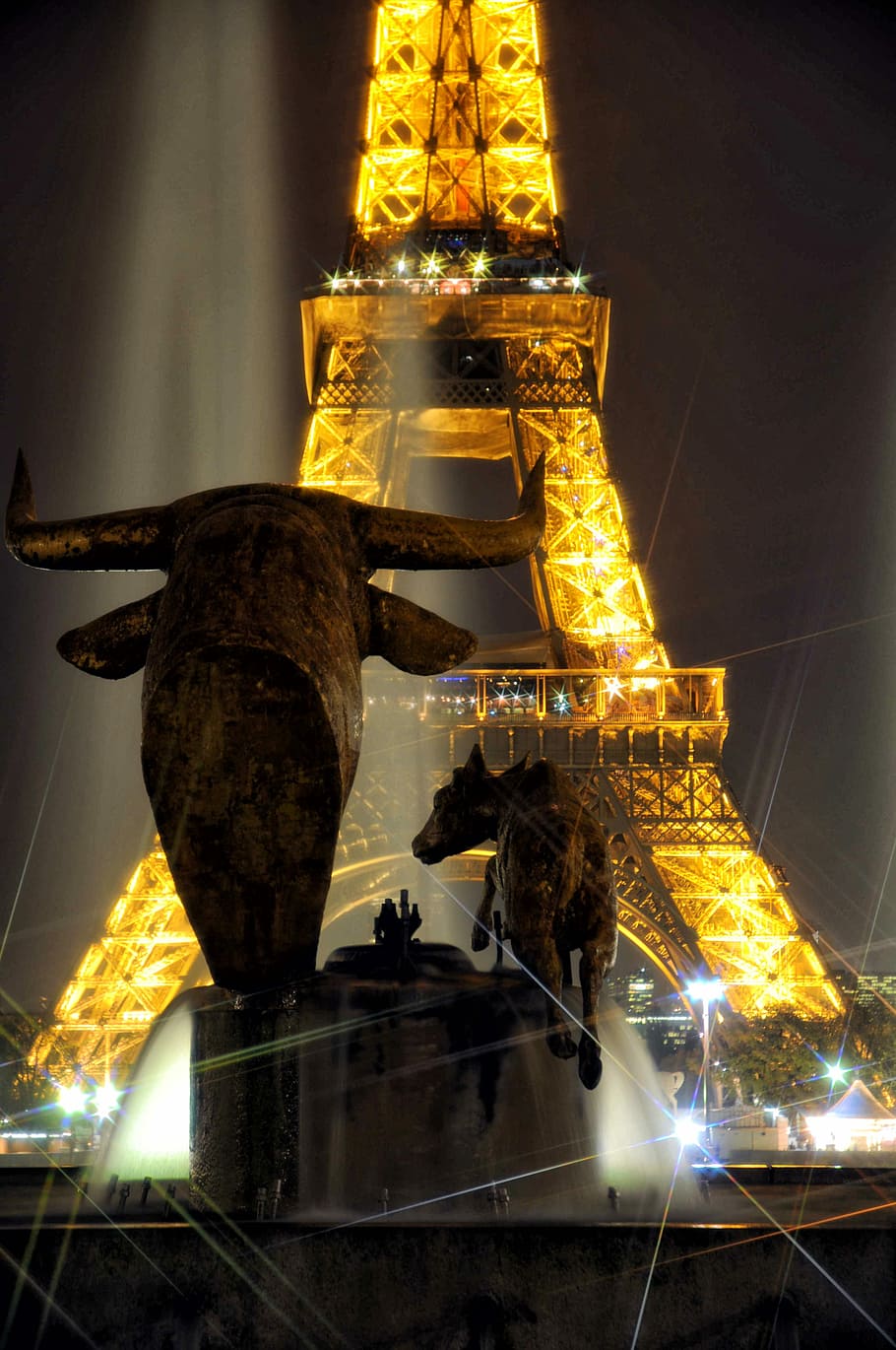 Eiffel Tower, Night, Flicker, Monument, bull, paris, france HD wallpaper