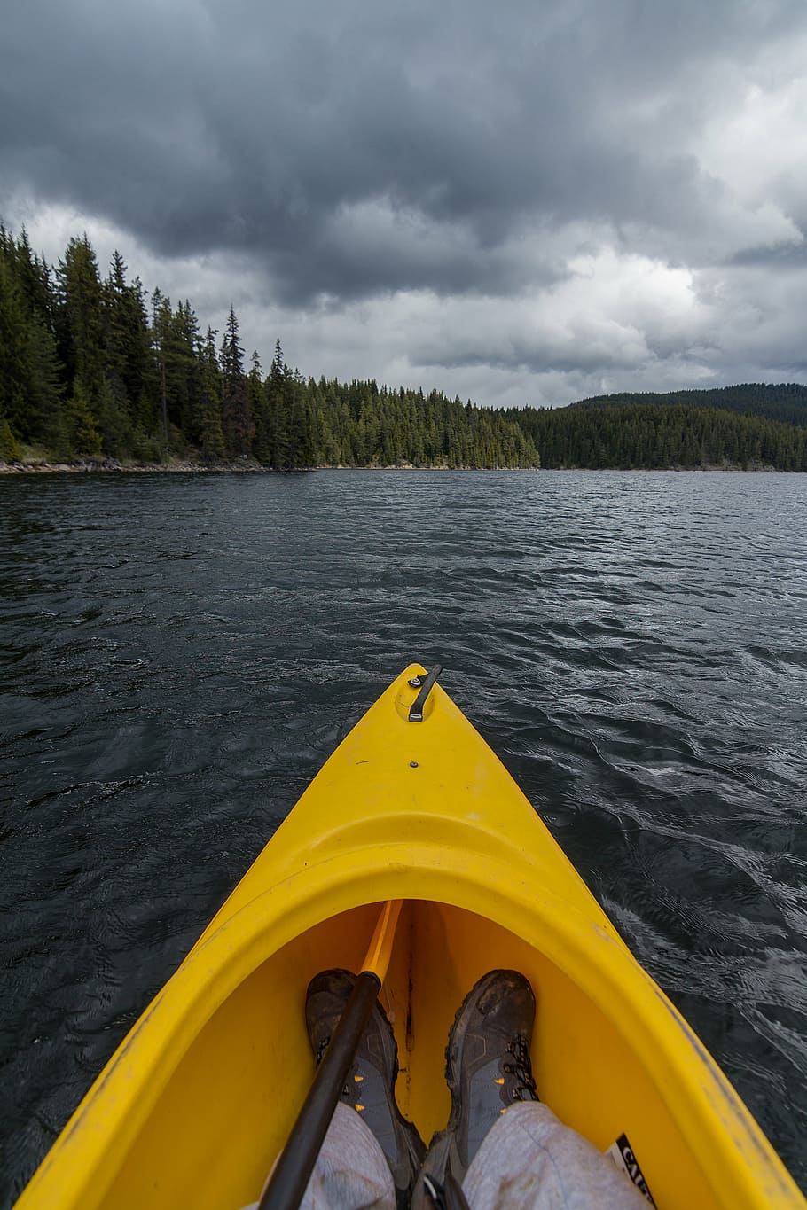 person in boat sailing under grey sky, man, riding, yellow HD wallpaper