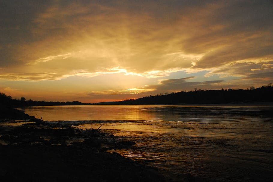 Sunset, Sunrise, River, Clouds, Poland, landscapes, nature HD wallpaper