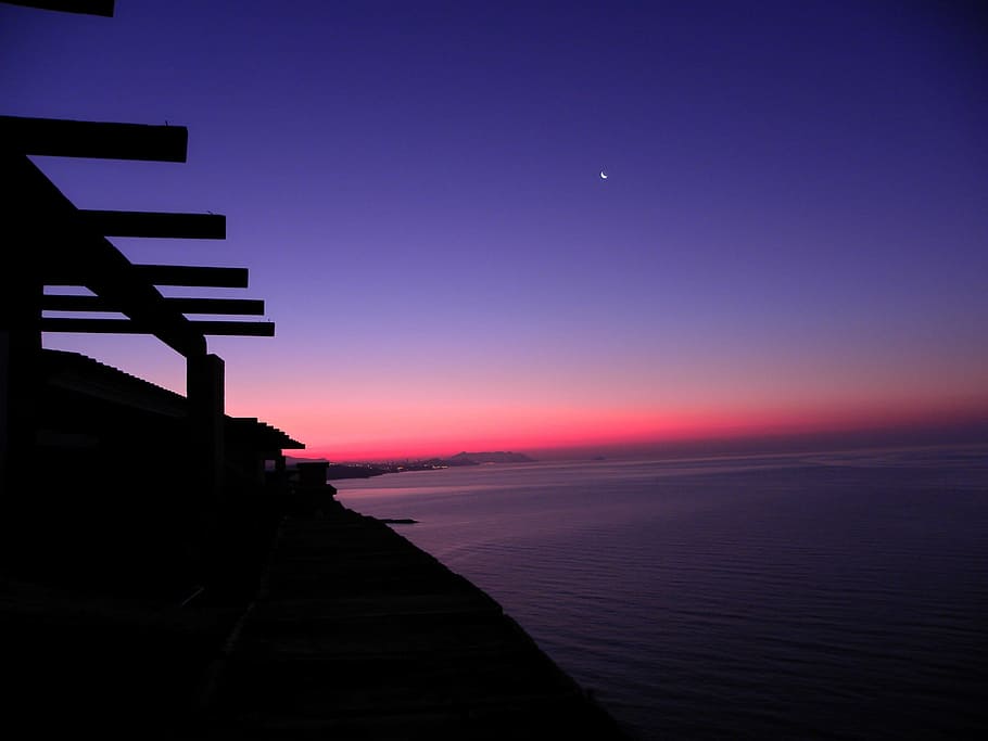 Dawn, Mediterranean, Horizon, Sea, sky, contrast, purple, romantic HD wallpaper