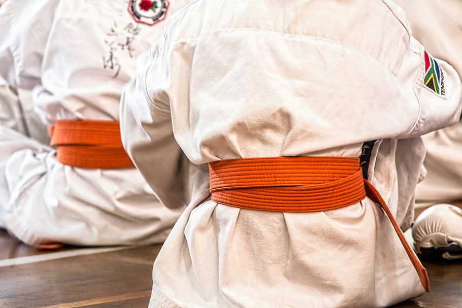 Karate Orange Belts in a Dojo, fighters, photos, martial arts