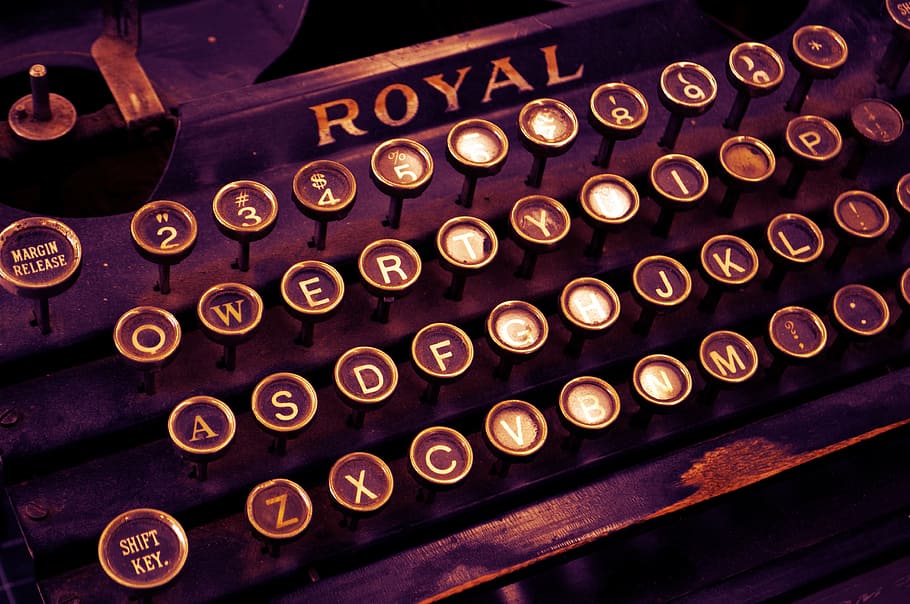 black and purple typewriter, vintage, new york, letters, letterpress, HD wallpaper