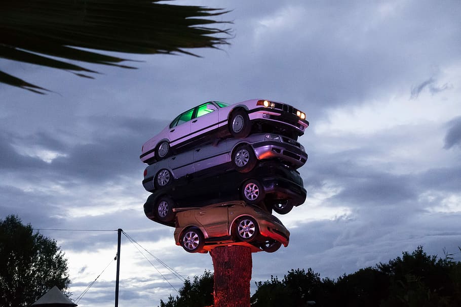 Auto, Installation, Art, Stacked, Log, twilight, cloud - sky HD wallpaper
