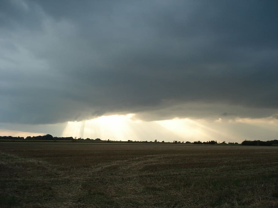 Sunburst, Clouds, landscape, field, nature, no people, weather HD wallpaper