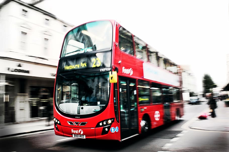 person standing in street near red bus, london, cities, british HD wallpaper