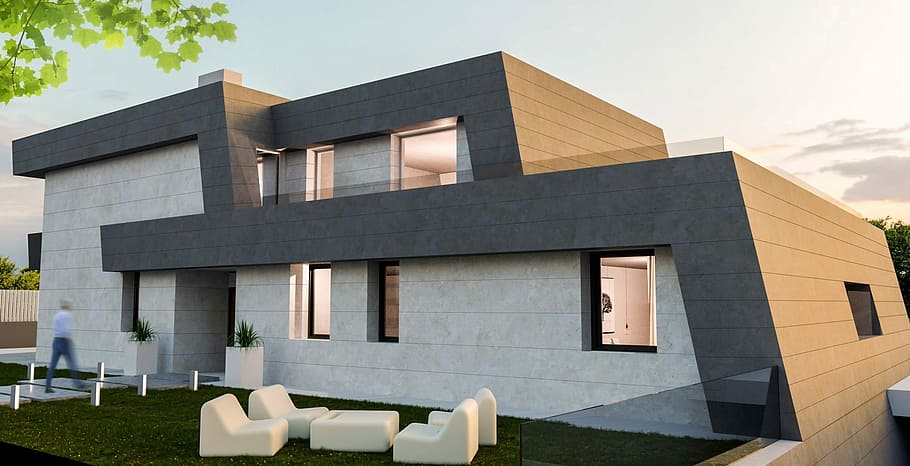gray concrete house under gray sky, Architecture, Render, Passivhaus HD wallpaper