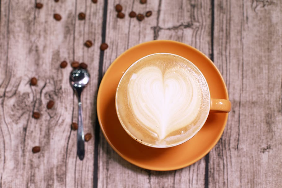 orange ceramic mug on saucer, coffee, nanjing, pull flower HD wallpaper