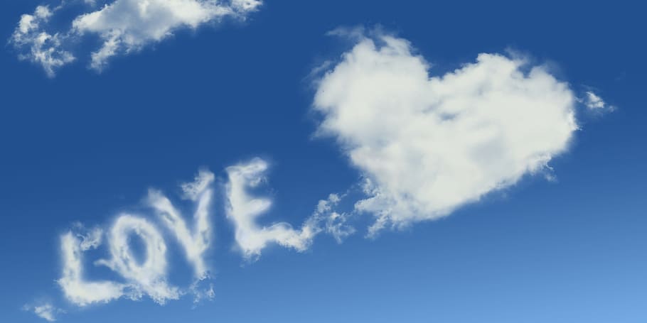 Love text heart clouds, romance, sky, romantic, greeting card HD wallpaper