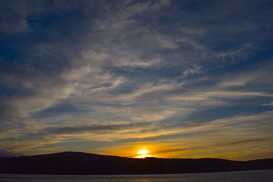 sunset, shore, ocean, sky, clouds, maine, nature, water, sea HD wallpaper