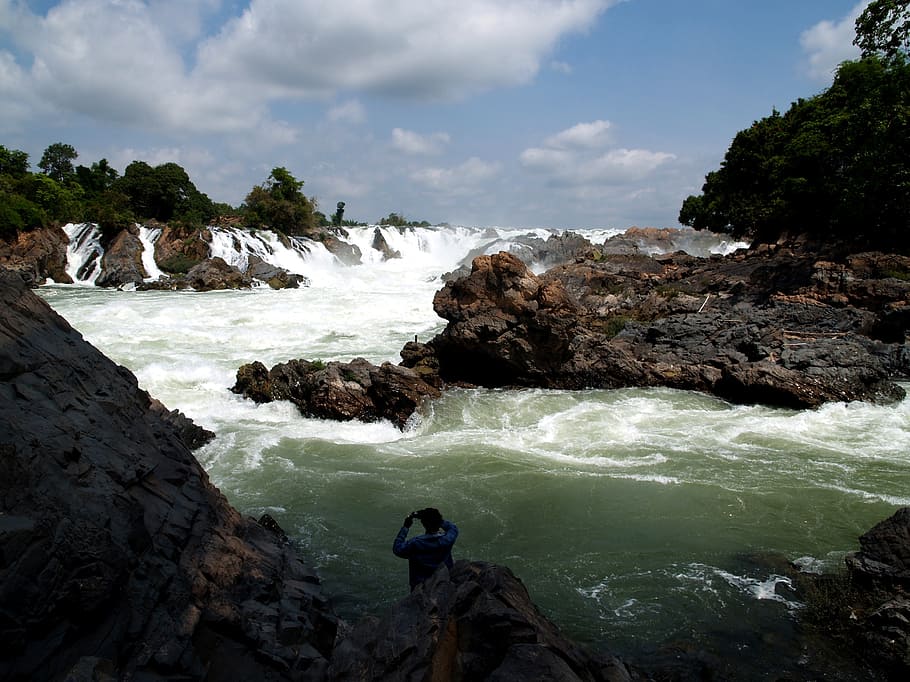 four thousand islands, laos, waterfall, jungle, landscape, river, HD wallpaper
