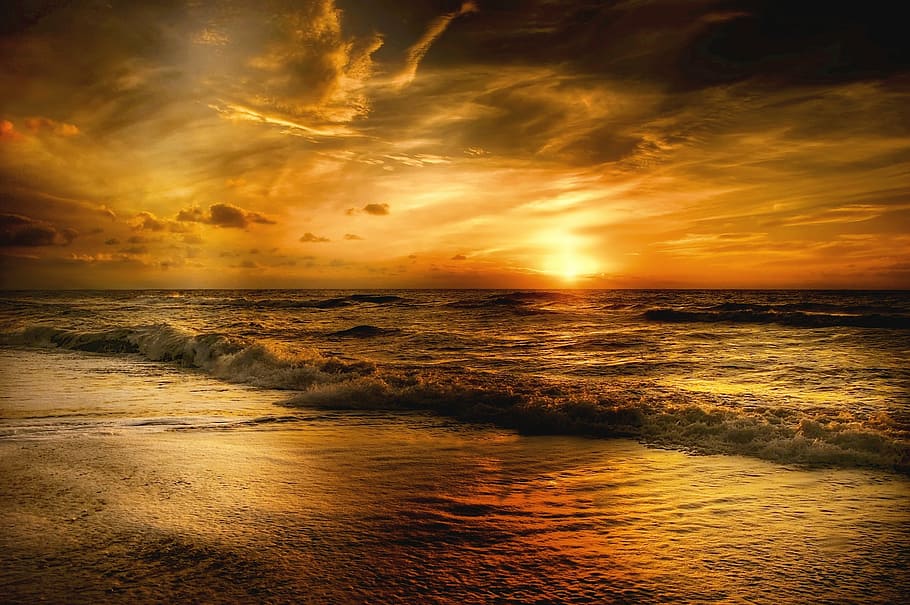 seashore photo during sunset, denmark, evening sky, coast, water HD wallpaper