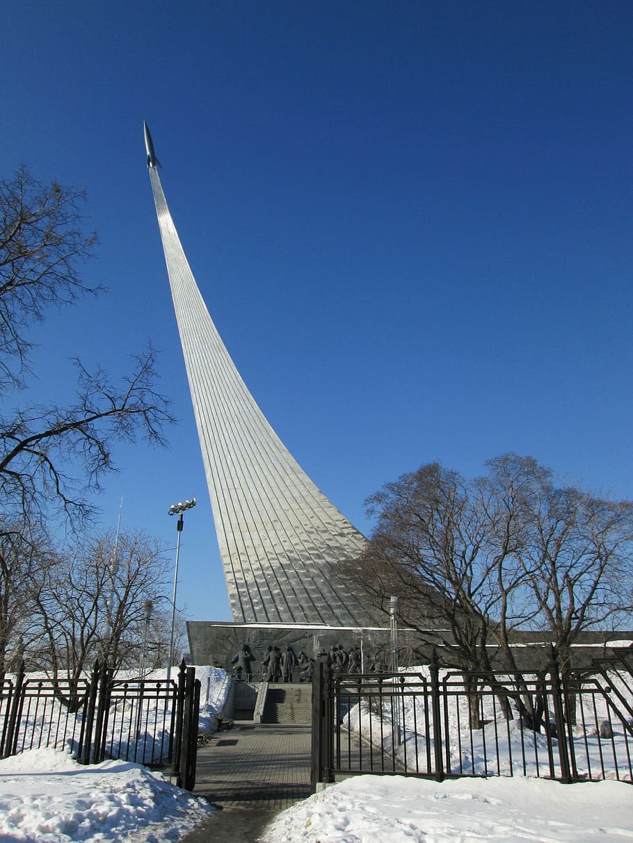 moscow, stele, rocket, snow, cold temperature, winter, sky HD wallpaper