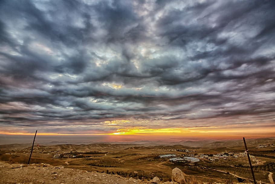 brown sand under the cloudy sky, sunset, clouds, sunrise, nature HD wallpaper
