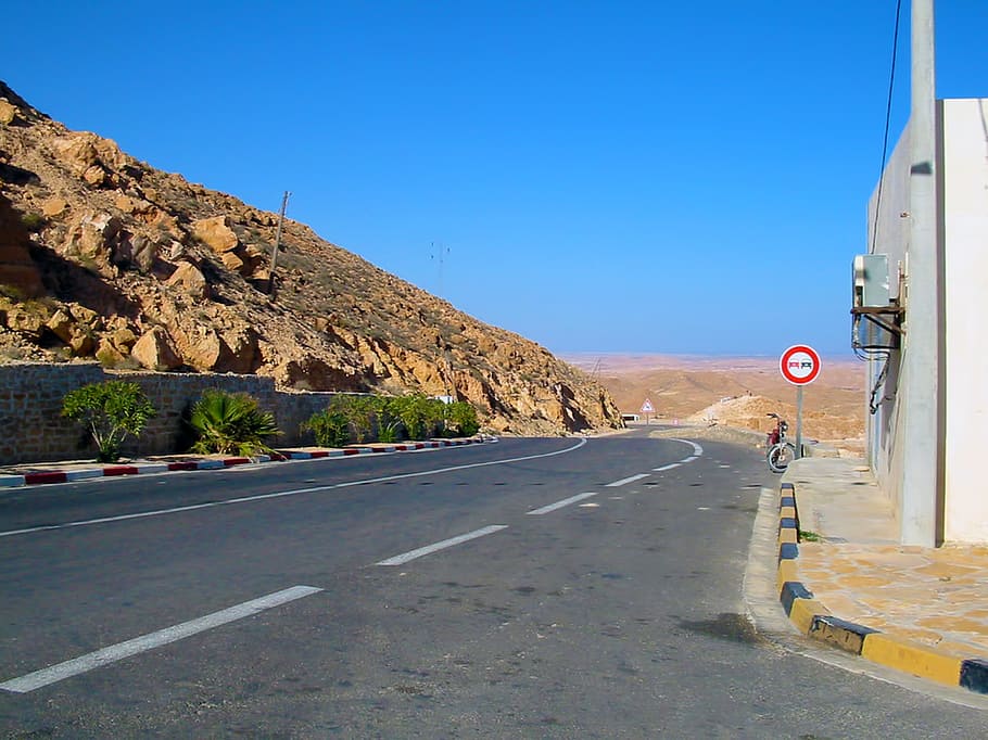 road, bush, hill, sky, blue, tunisia, the republic of tunisia HD wallpaper