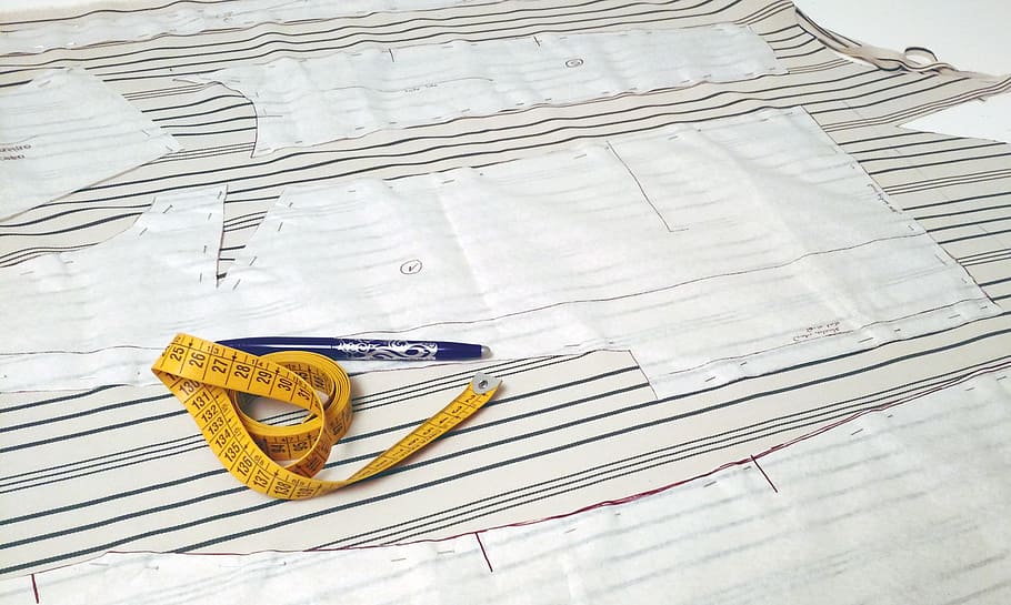 yellow measuring tape on top of white cloth, sewing, pattern HD wallpaper