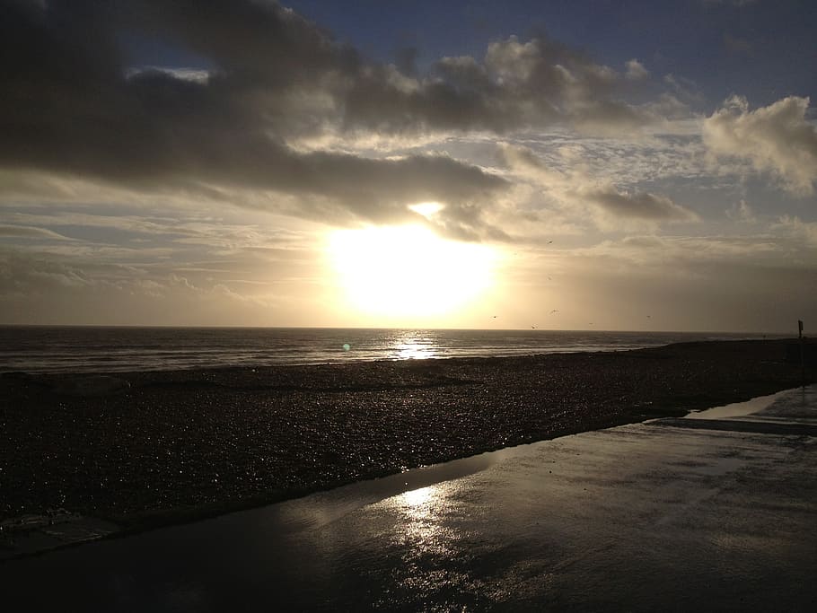 sunset, worthing, sea, sky, water, scenics - nature, beauty in nature HD wallpaper