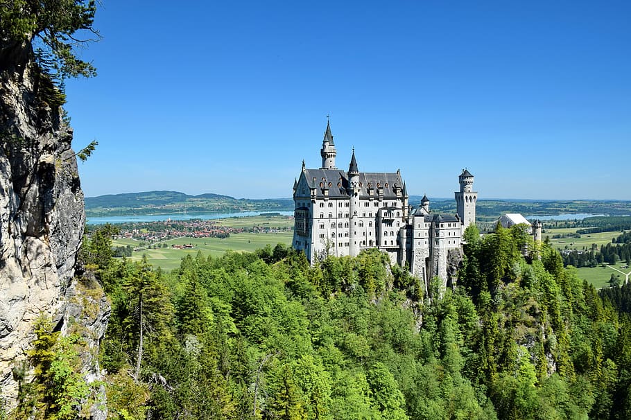 Neuschwanstein, photography of white and gray castle, building HD wallpaper
