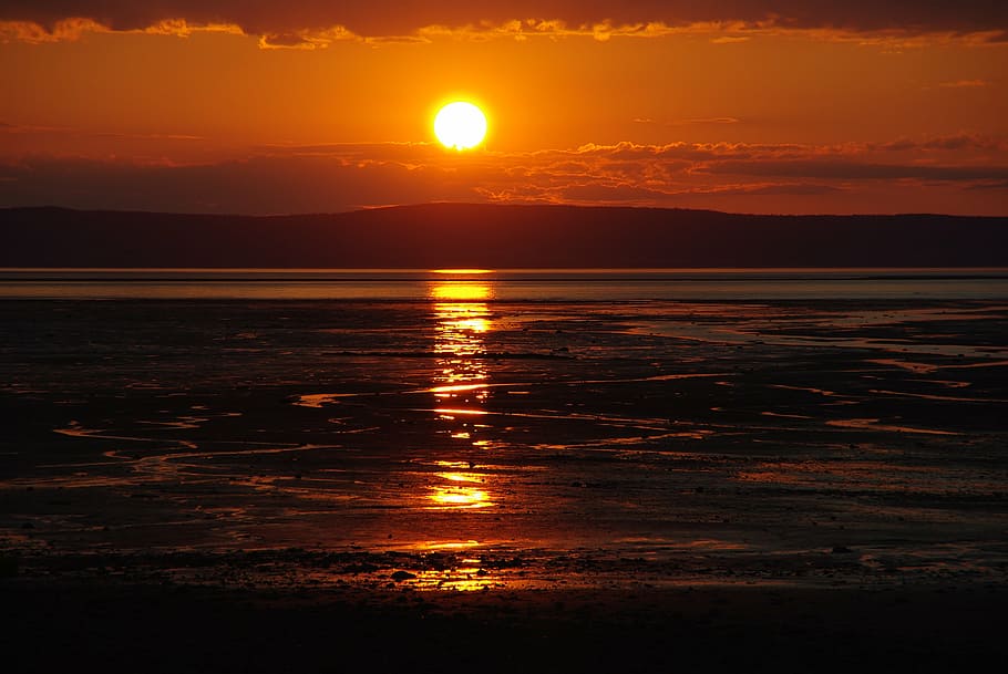 sunset, red, sea, evening sky, romance, afterglow, abendstimmung HD wallpaper