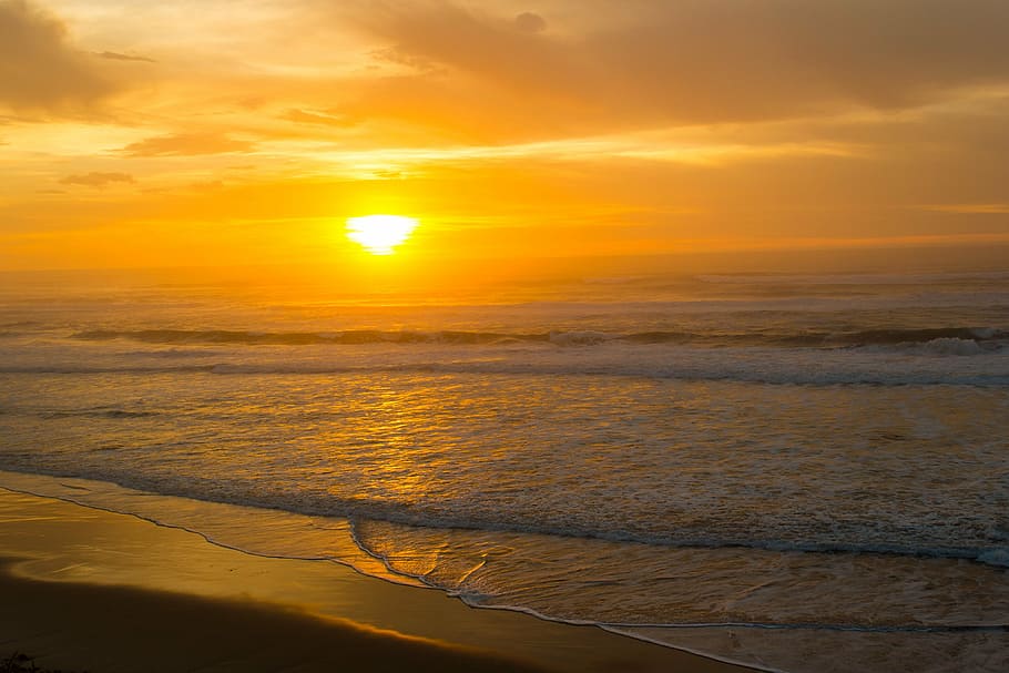 orange, pacific, ocean, sunset, waves, nature, sky, scenics - nature HD wallpaper