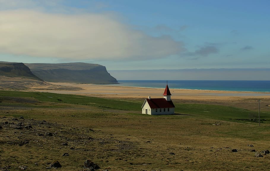 breidavik, westfjords, iceland, church, landscape, nature, scenics, HD wallpaper