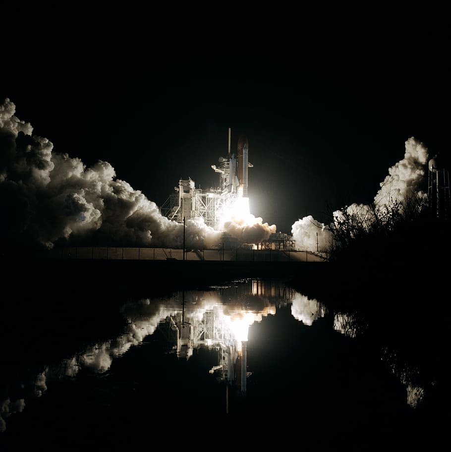 emission, launching, reflection, research, rocket, smoke, space exploration HD wallpaper