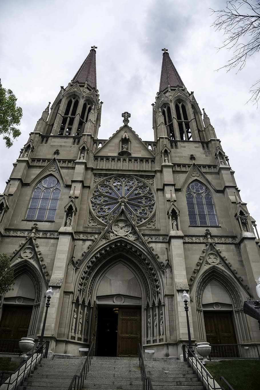Front View of the Catholic Cathedral in Helena, architecture HD wallpaper