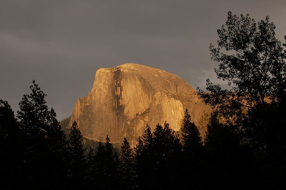 Half Dome, Rock Formation, Granite, sunset, yosemite, national park HD wallpaper
