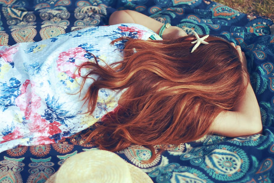 woman in teal,red,and,white floral print sleeveless dress, women HD wallpaper