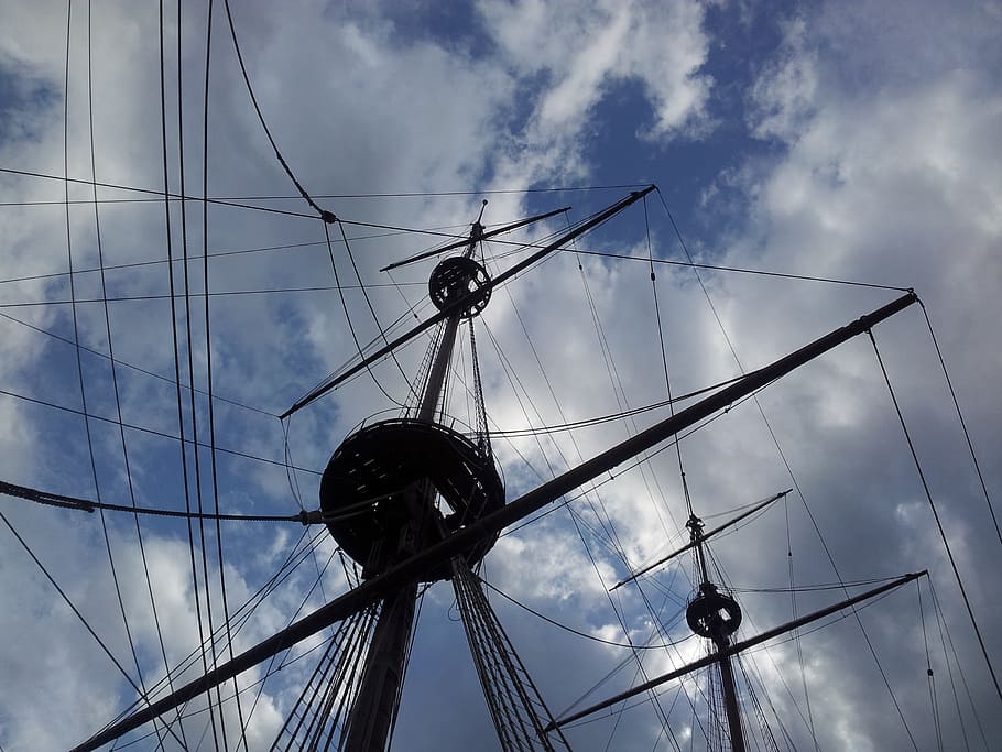 sailing ship, mainmast, vela, sea, mainsail, strings, boat, HD wallpaper