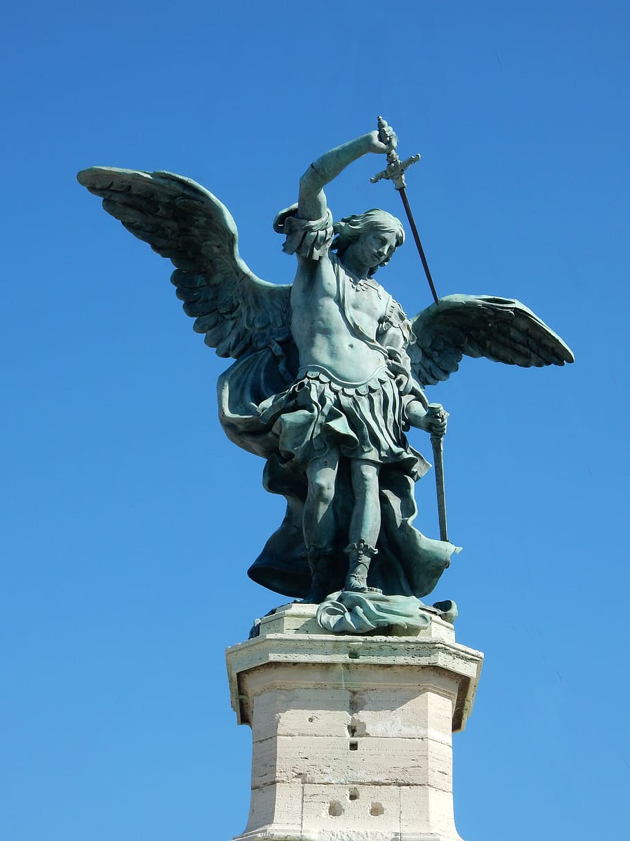 St. Michael statue during daytime, angel, castel sant'angelo