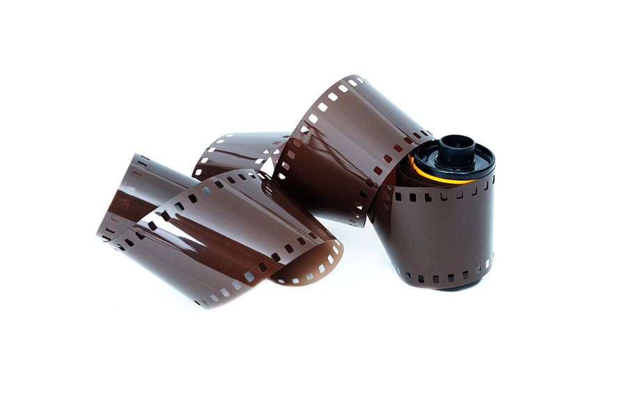 brown film with black spool, analog, background, camera, cinema, HD wallpaper