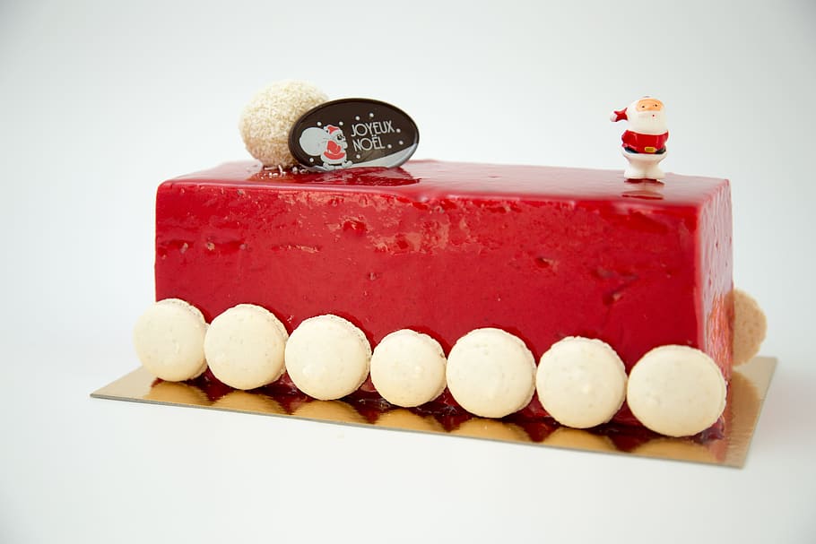 Chocolate Yule Log, Ice, Raspberry, macaroons, red, studio shot HD wallpaper