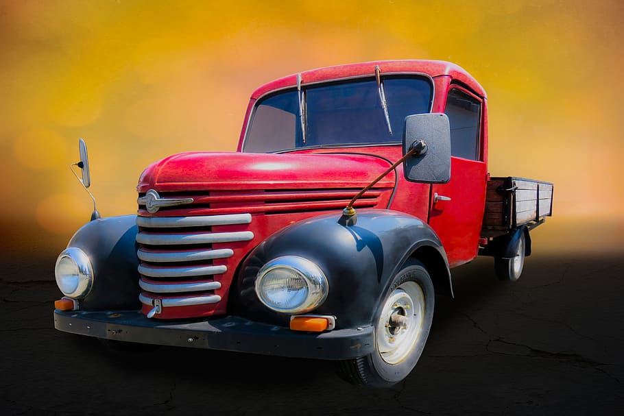 classic red and black drop-side truck, Traffic, Transport, Truck, HD wallpaper
