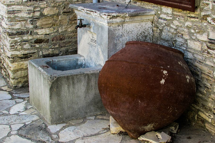 fount, container, clay, street, village, cyprus, kato drys HD wallpaper