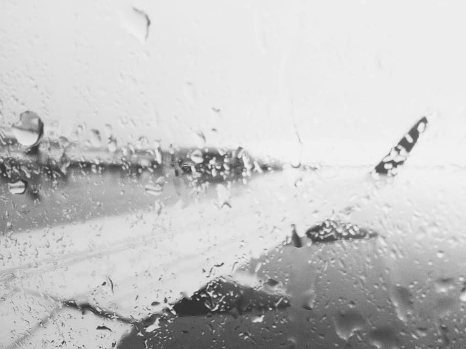 airplane, rain, wet, window, wing, flying, flight, travel, water HD wallpaper