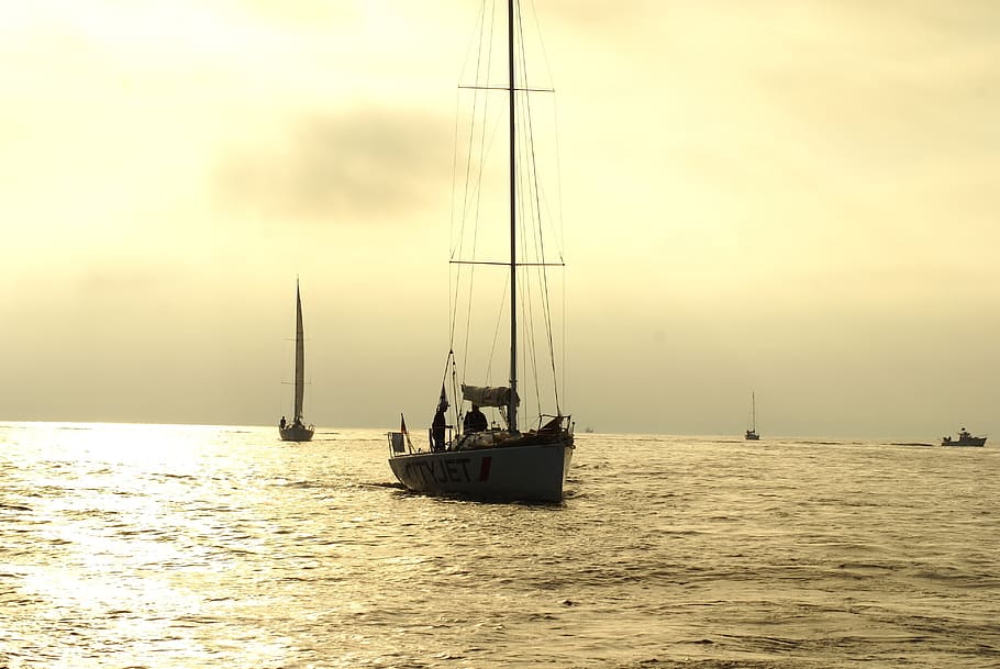 sailboat, sunrise, yole, nautical vessel, transportation, mode of transportation HD wallpaper