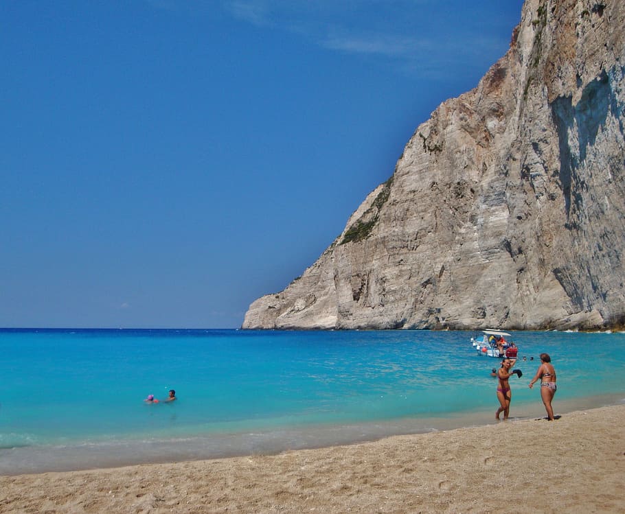 zakynthos, island, beach, sand, rocks, sea, holidays, summer, HD wallpaper