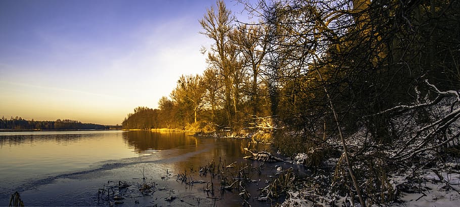 river, winter, frost, cold, snow, outdoors, water, morning HD wallpaper