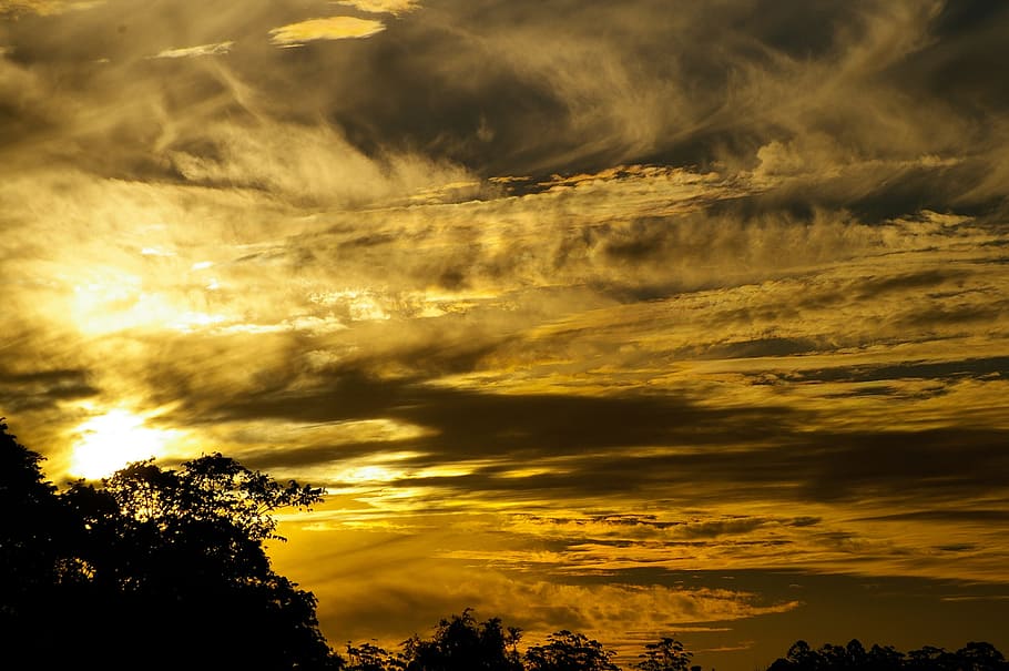 sunset, sky, yellow, white, gold, grey, clouds, horizon, cloud - sky HD wallpaper