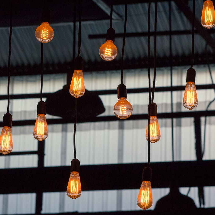 pendant lamp turned-on of selective focus photography, Lights HD wallpaper
