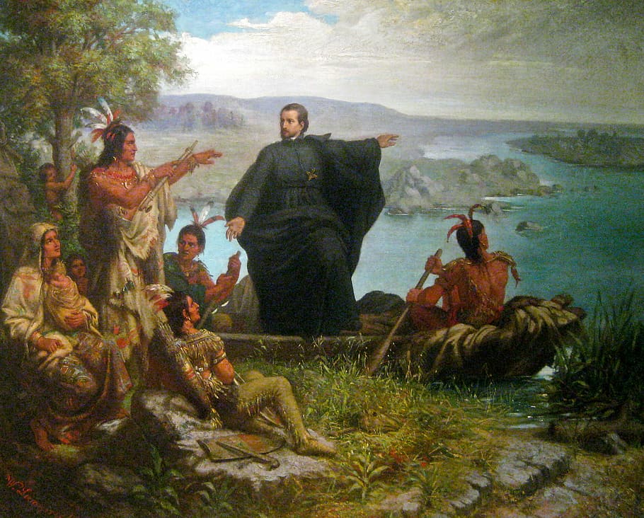 Père Marquette and the Indians in Michigan, explorer, photos, HD wallpaper