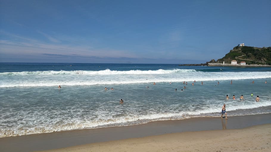 Beach, Water, summer, sea, sand, shore, nature, land, sky, sport HD wallpaper