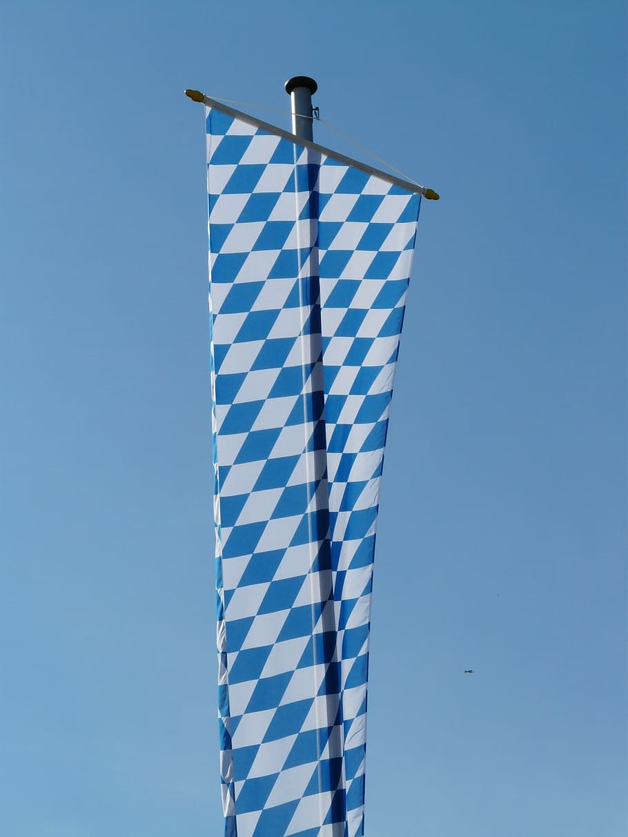 Flag, Bavaria, Blow, Flutter, Sky, Blue, white, bavarian flag HD wallpaper