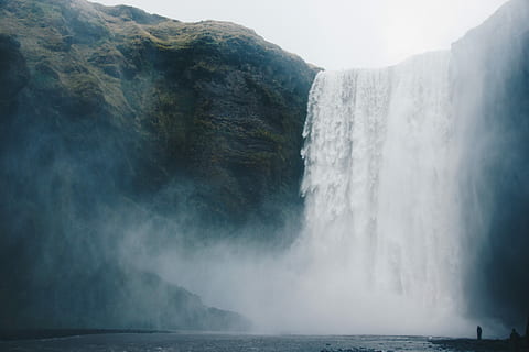 photo of waterfall under clear sky, Skogafoss waterfalls, Iceland HD wallpaper