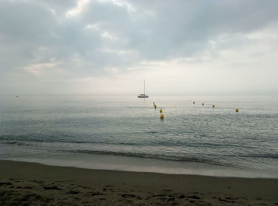 beach, mediterranean, clouds, sea, water, sky, land, cloud - sky HD wallpaper