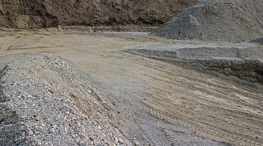 background, grey, sand, stones, pit, sandpit, material, road construction