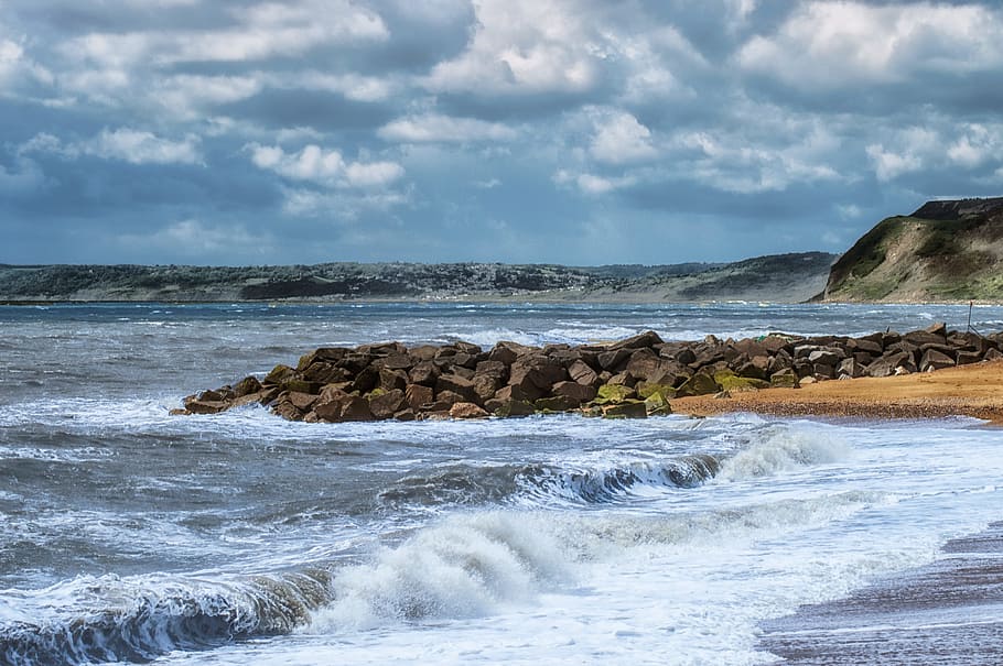 seascape, waves, beach, coast, scenic, water, land, cloud - sky HD wallpaper